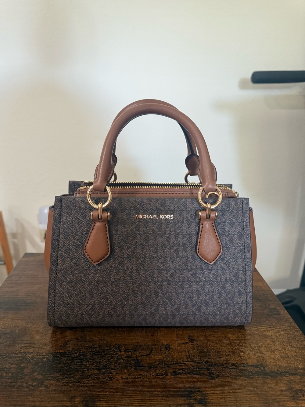 Michael Kors Brown and Tan Logo Satchel